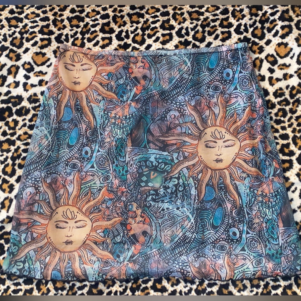 Sunface Bohemian Skirt — Teal, Blue & Tan